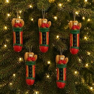 House of Hatten Teddy Bear Stocking Ornaments Lot 5 1994 Sealed